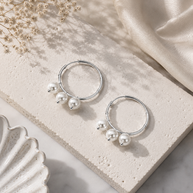 Luna Pearl Hoops Silver | 925 Sterling Silver