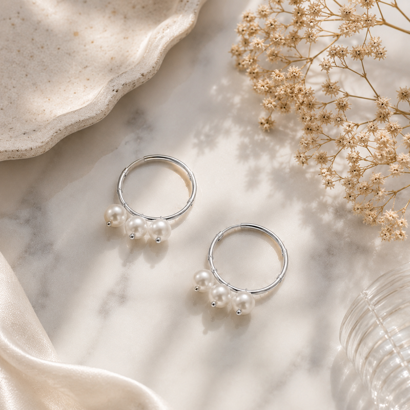Luna Pearl Hoops Silver | 925 Sterling Silver