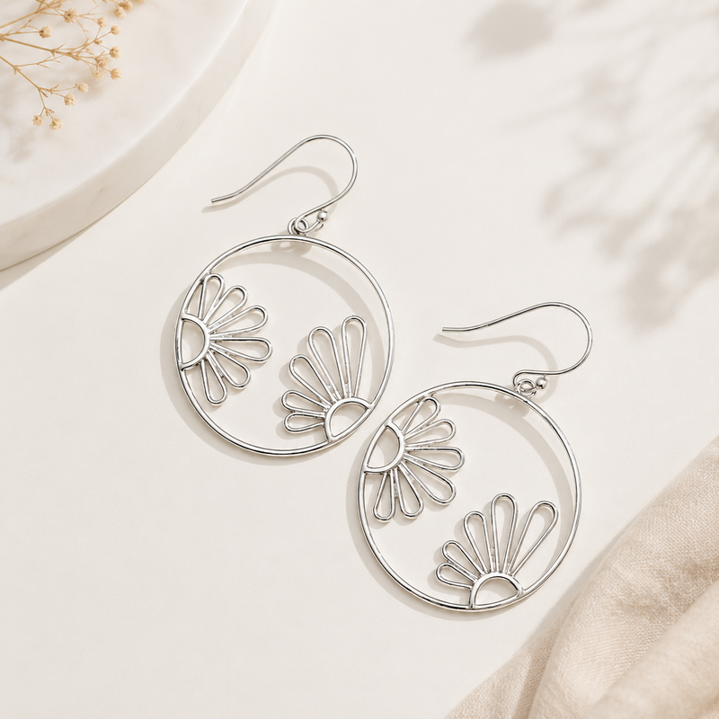 Fleur Hoops Silver