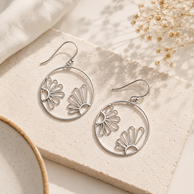 Fleur Hoops Silver