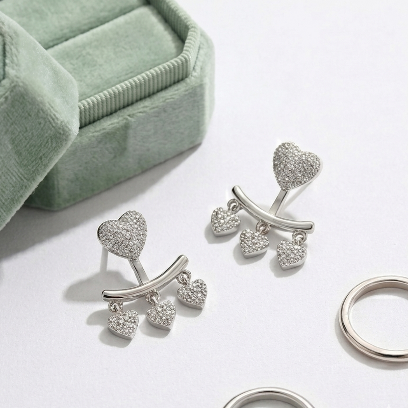 Heartline Duo Earrings in 925 Sterling Silver (2-in-1 Drop Design)