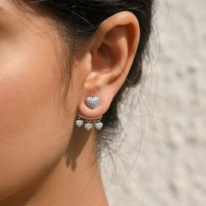 Heartline Duo Earrings in 925 Sterling Silver (2-in-1 Drop Design)