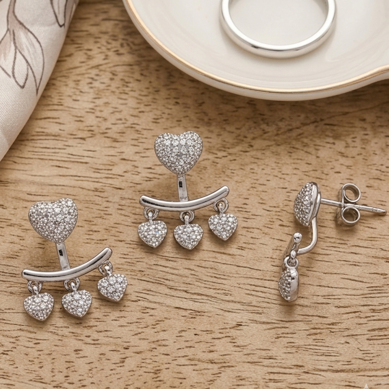 Heartline Duo Earrings in 925 Sterling Silver (2-in-1 Drop Design)